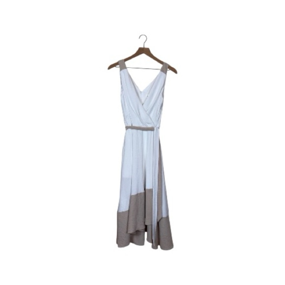 Harper Rose. NWOT White Beige Sleeveless V-Neck Wrap High-Low Hem Midi Dress 8
